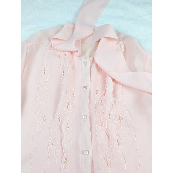 Vintage Susan Hutton Soft Pink Size 8 Blouse Button Down Shirt tie READ - Picture 16 of 16